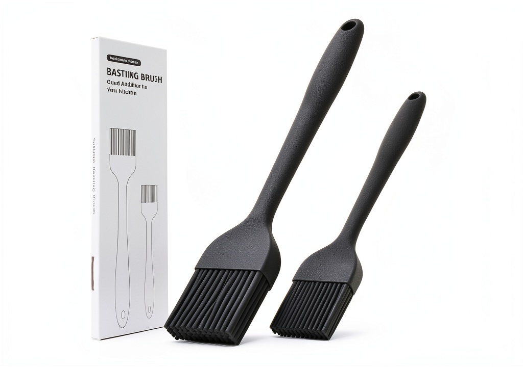 KitsKap silicone basting brush being used on a sizzling steak on a charcoal grill
