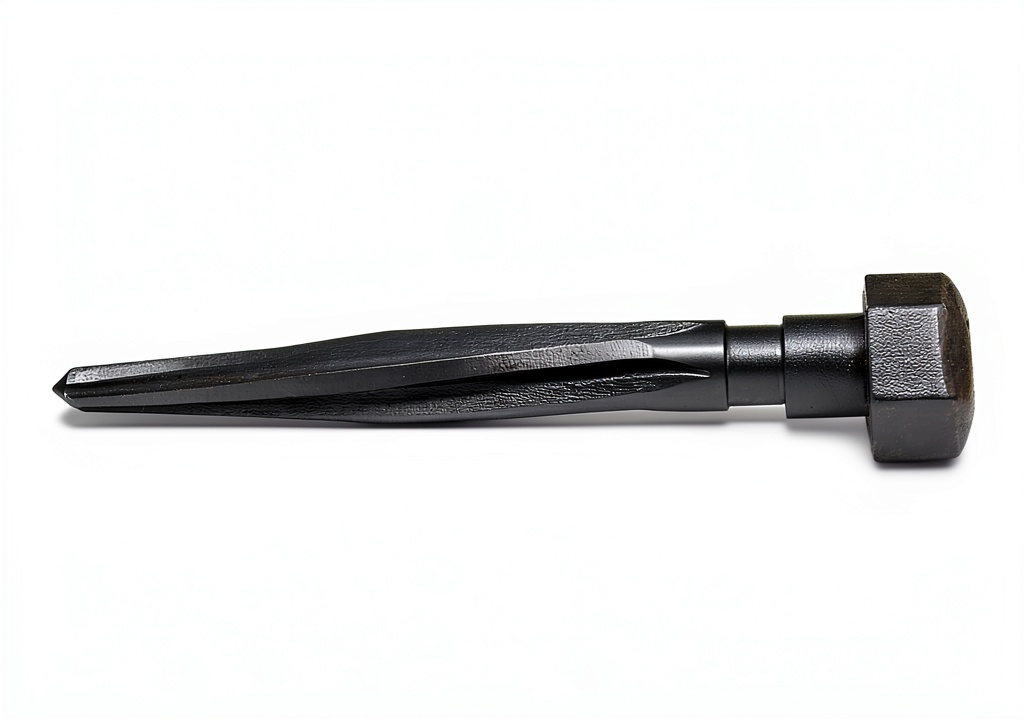 Drillco High Speed Steel Bridge Reamer Hex Shank Spiral being set up on a metal workbench