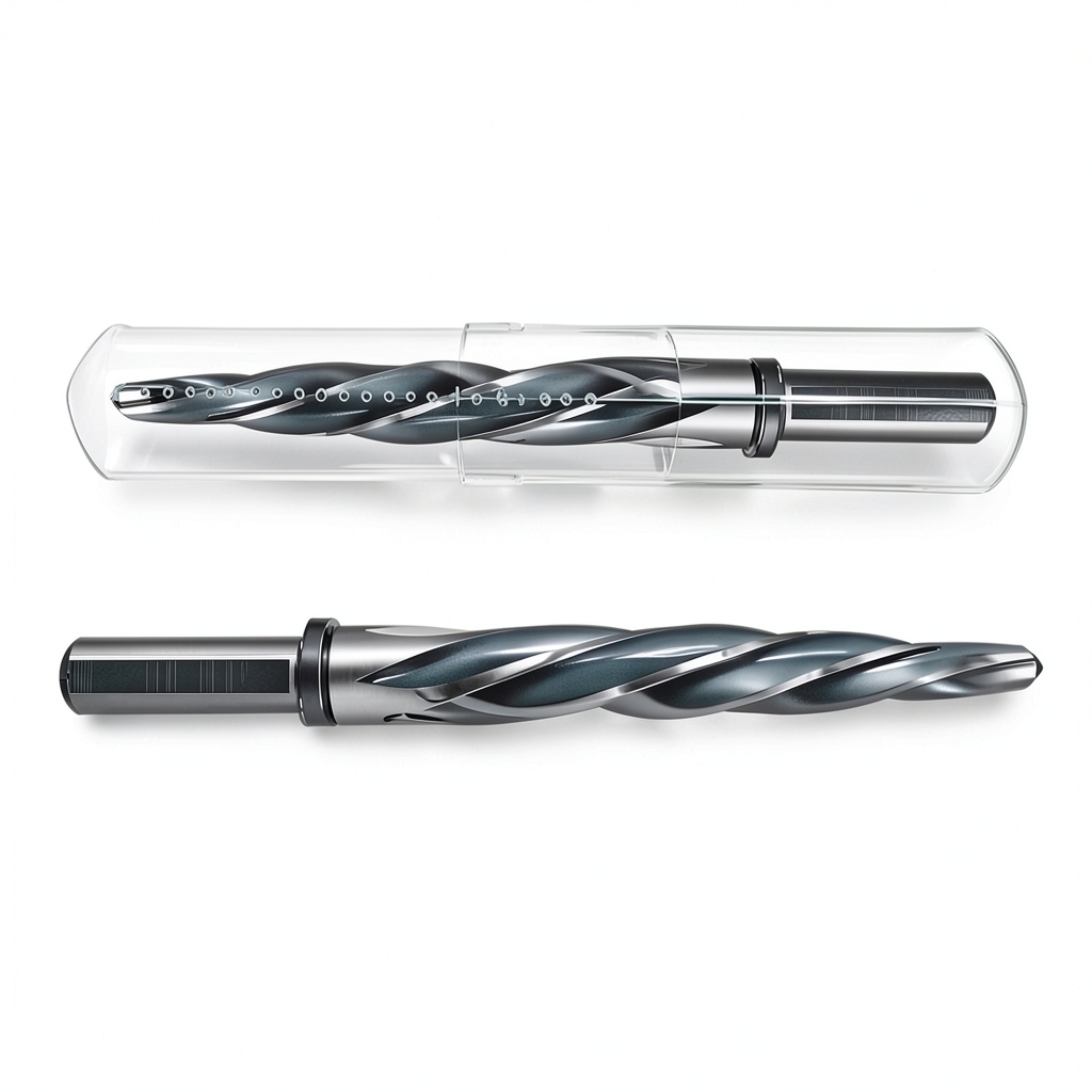 Installing SQLMLZ 5/8 Bridge Reamer M2 HSS Professional Construction on a wooden workbench