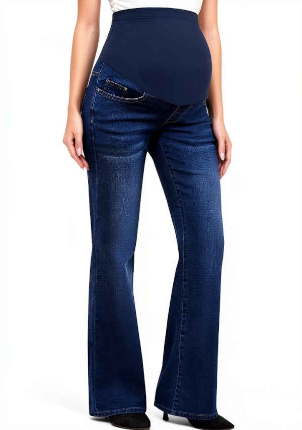GLAMIX Women's Stretch Maternity Bootcut Jeans with Pockets Over The Belly Bell Bottoms Flare Denim Pants Pregnancy Clothes-0