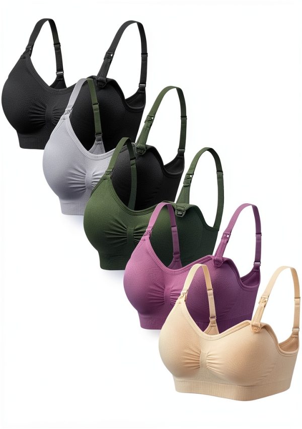 Angelhood Nursing Bra 5 Pack Womens Maternity Breastfeeding Seamless Wireless Sleep Bra with Extenders-0