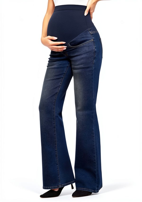 GLAMIX Women's Stretch Maternity Bootcut Jeans with Pockets Over The Belly Bell Bottoms Flare Denim Pants Pregnancy Clothes-3
