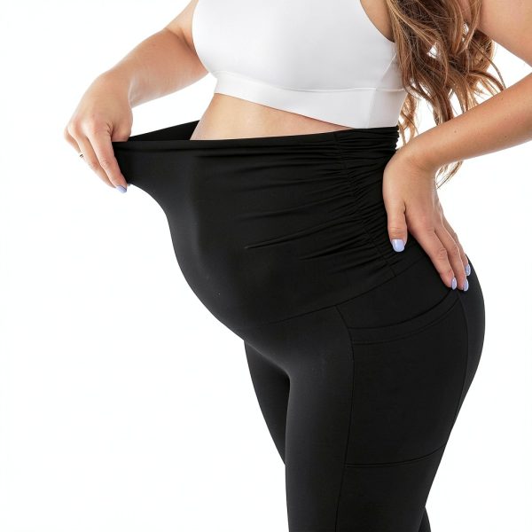 Maternity Fleece Lined Leggings with Pockets, Warm Pregnancy Buttery Soft Yoga Workout Pants Winter-2