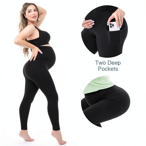 Maternity Fleece Lined Leggings with Pockets, Warm Pregnancy Buttery Soft Yoga Workout Pants Winter-3